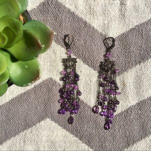 Purple lilac bead chandelier chain long earrings